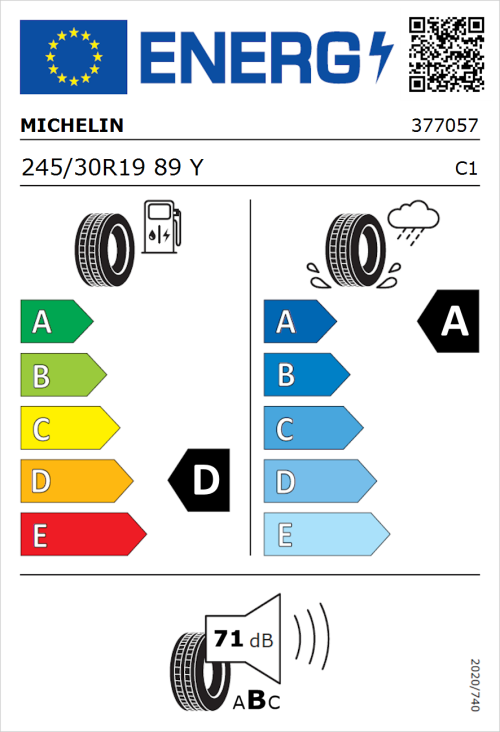 Tyre Label for Michelin Pilot Sport 4 S 245/30R19 89Y