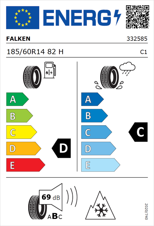 Tyre Label for Falken Euroall Season AS210 185/60R14 82H
