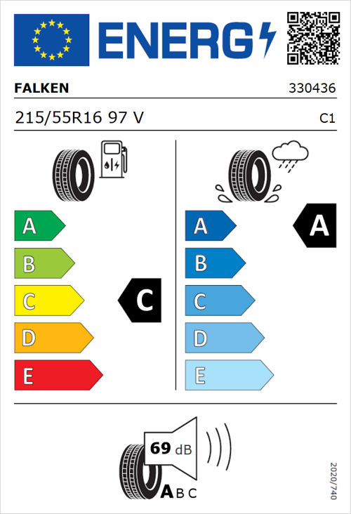Tyre Label for Falken Ziex  ZE310 Ecorun 215/55R16 97V