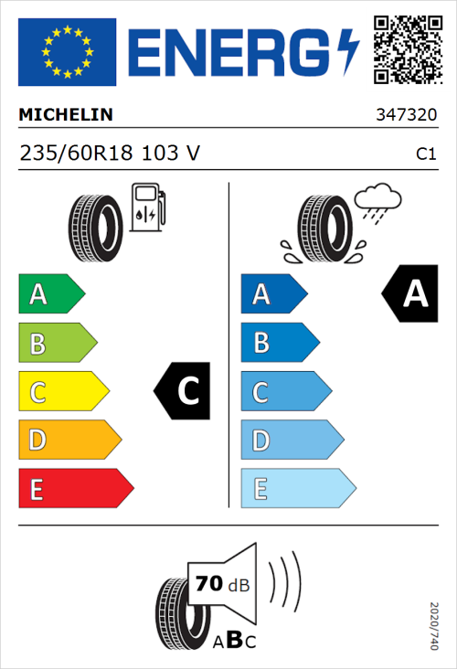 Tyre Label for Michelin Pilot Sport 4 SUV 235/60R18 103V