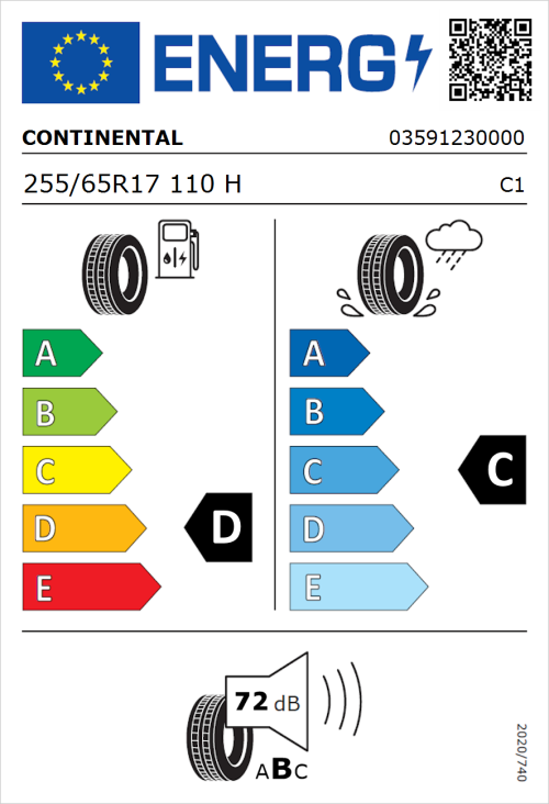 Tyre Label for Continental ContiCrossContact LX 2 255/65R17 110H