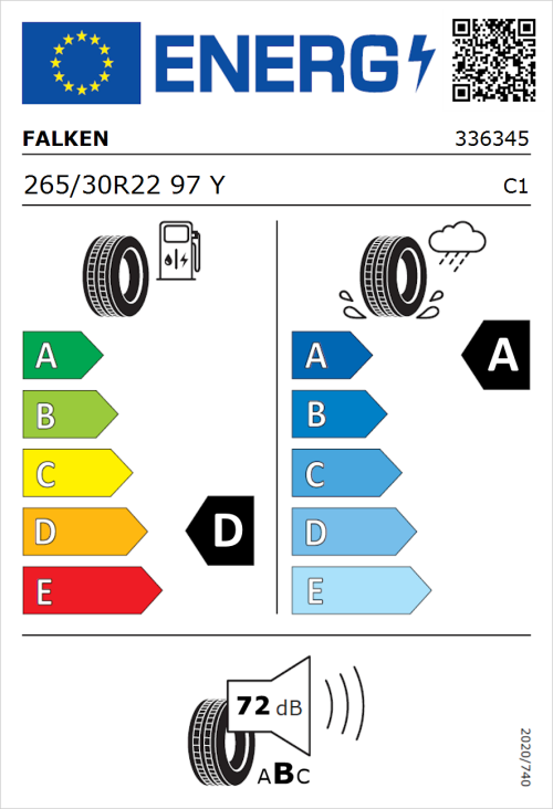 Tyre Label for Falken Azenis FK510 265/30R22 97Y