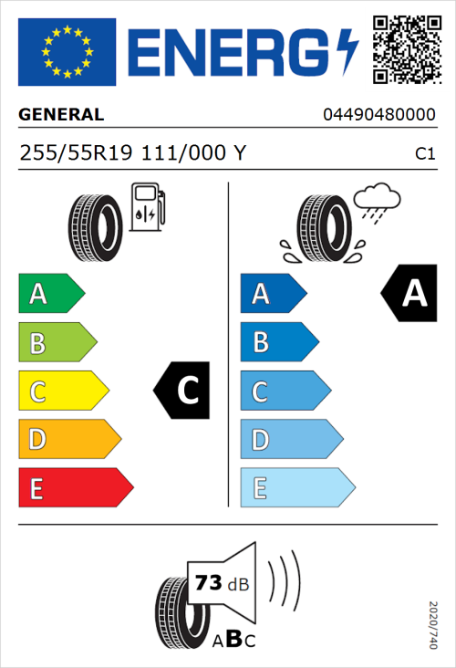 Tyre Label for General Grabber GT Plus 255/55R19 111/000Y