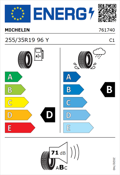 Tyre Label for Michelin Pilot Sport 4 S 255/35R19 96Y