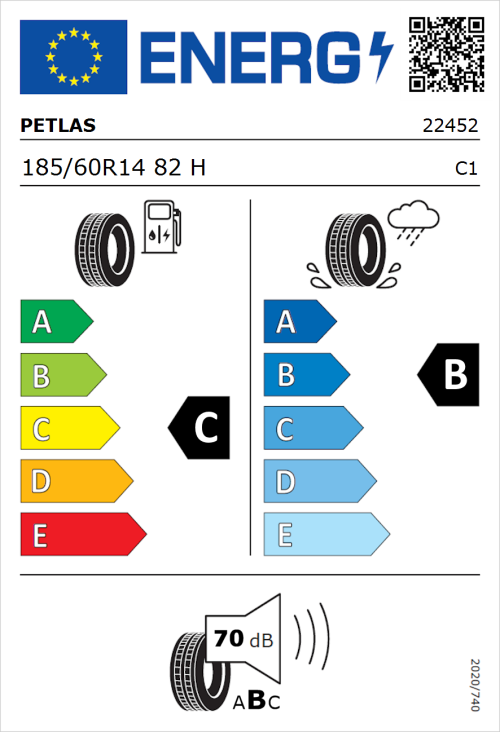 Tyre Label for Petlas Imperium PT515 185/60R14 82H