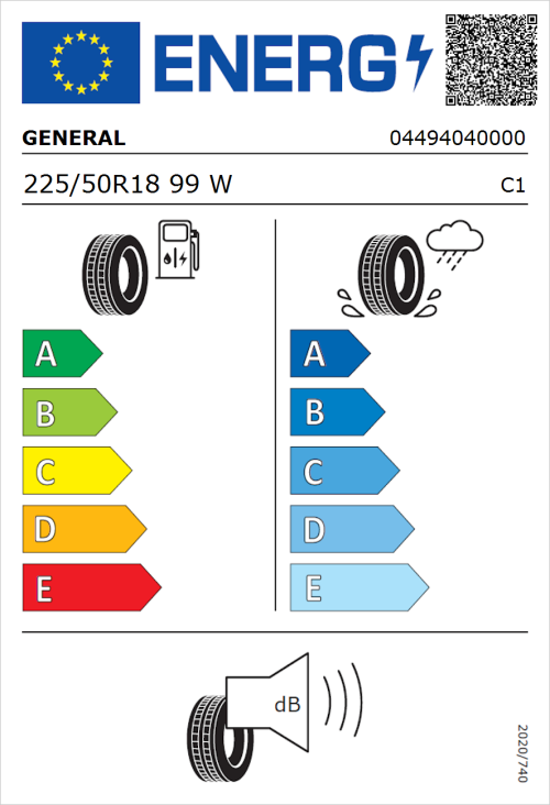 Tyre Label for General Grabber GT Plus 225/50R18 99W