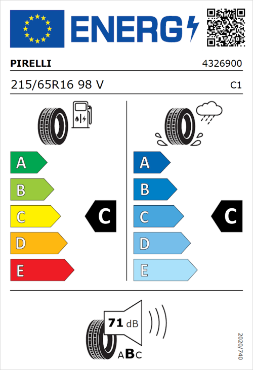 Tyre Label for Pirelli Scorpion Verde All Season 215/65R16 98V