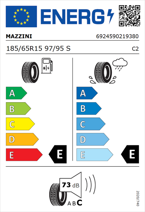 Tyre Label for Mazzini Effivan 185/65R15 97/95S