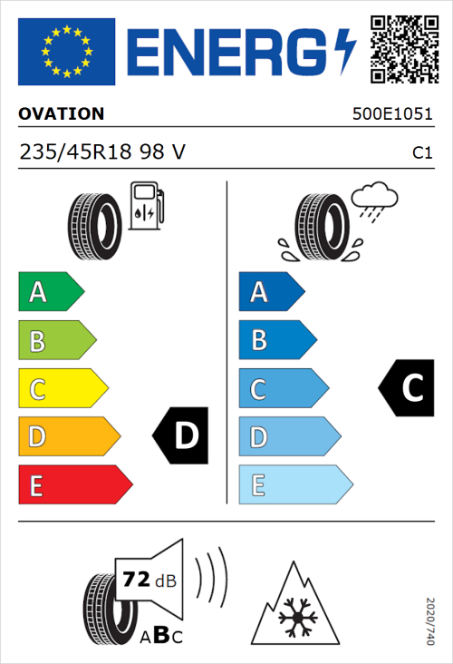 Tyre Label for Ovation VI-782 AS 235/45R18 98V