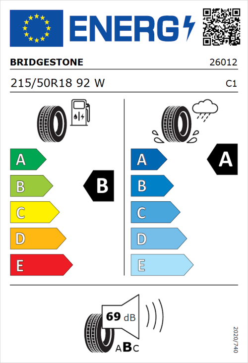 Tyre Label for Bridgestone Turanza 6 215/50R18 92W