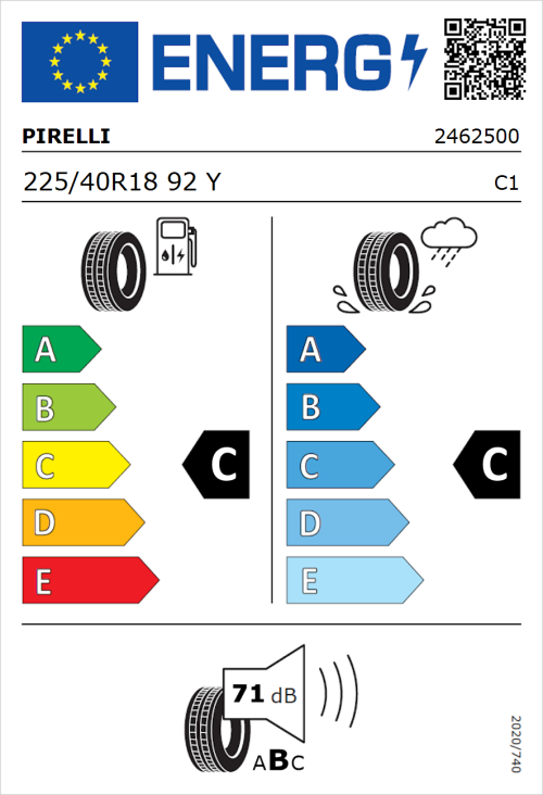 Tyre Label for Pirelli Cinturato P7 225/40R18 92Y
