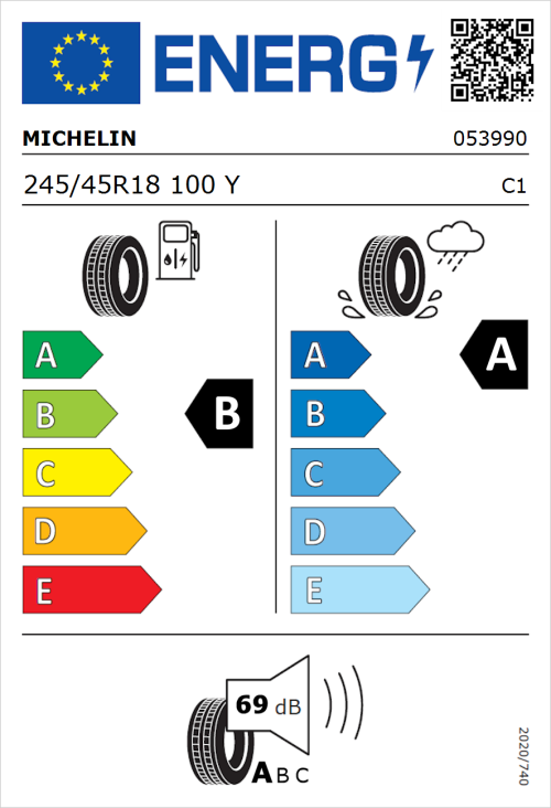 Tyre Label for Michelin Primacy 3 245/45R18 100Y